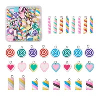 60pcs resin pendants and handmade polymer clay pendants with iron findings marshmallow heart flat round with vortex mixed color