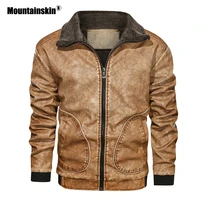 mountainskin winter mens pu jacket thick warm mens motorcycle jacket new fashion windproof leather coat male eu size 3xl sa864