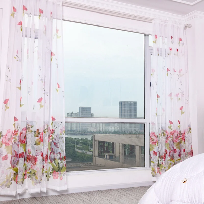 Тонкие занавески с цветочным принтом для прозрачных окон драпировки прозрачная