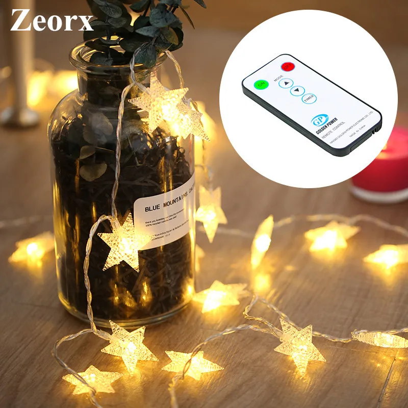 

ZEORX 6M 40LEDs Star String Lights Christmas Wedding decoration Battery Operate twinkle lights with Remote Control Fairy Light