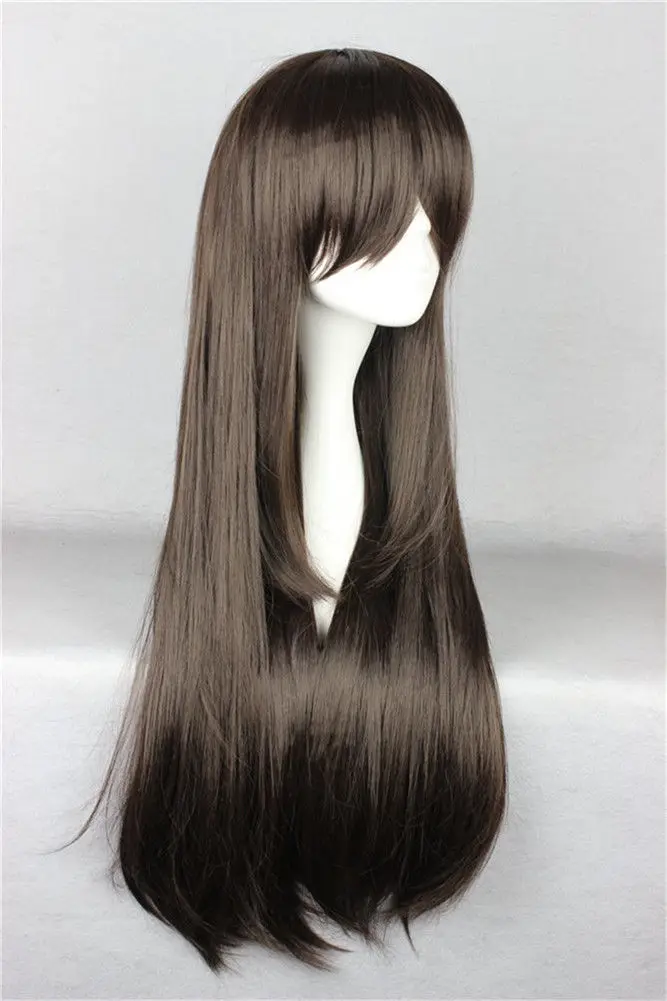 Парик для девочек длинный прямой темно-коричневый термостойкий синтетический