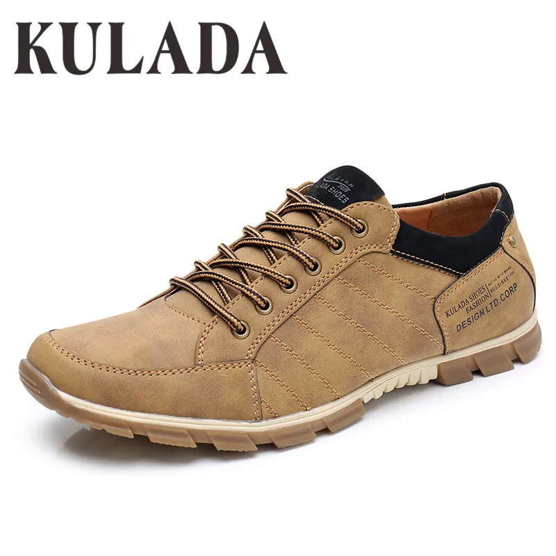 Brown-D1846-11C KULADA; Новинка; мужская повседневная обувь; модная мужская кожаная удобная обувь ручной работы на шнуровке - Цвет: Brown-D1846-11C