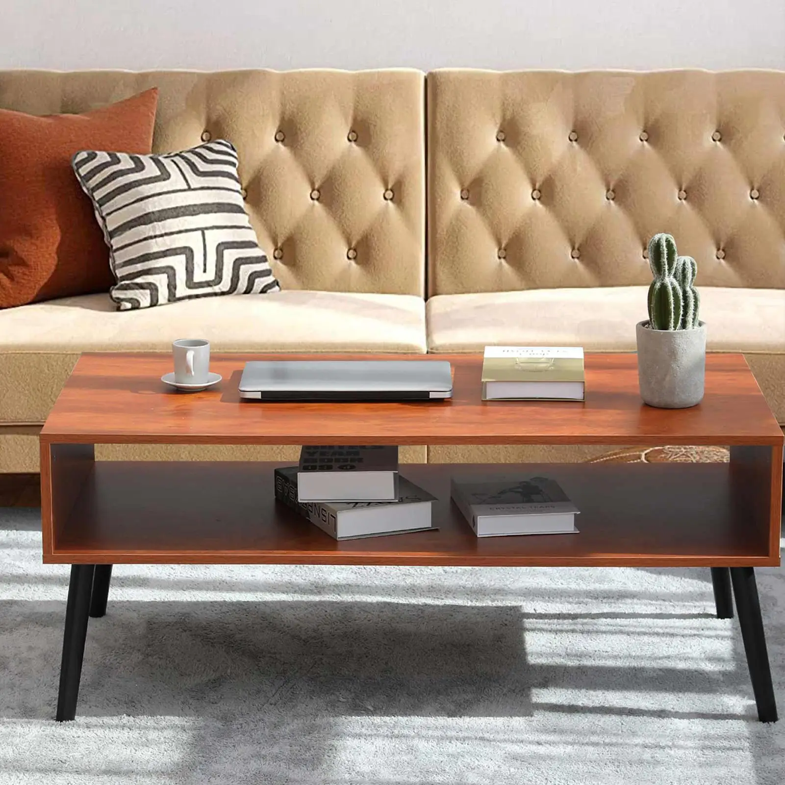 

Red Brown Household Small Living Room Rectangular Simple Fashion Coffee Table Small Side Table Cofee Table Bedside Table