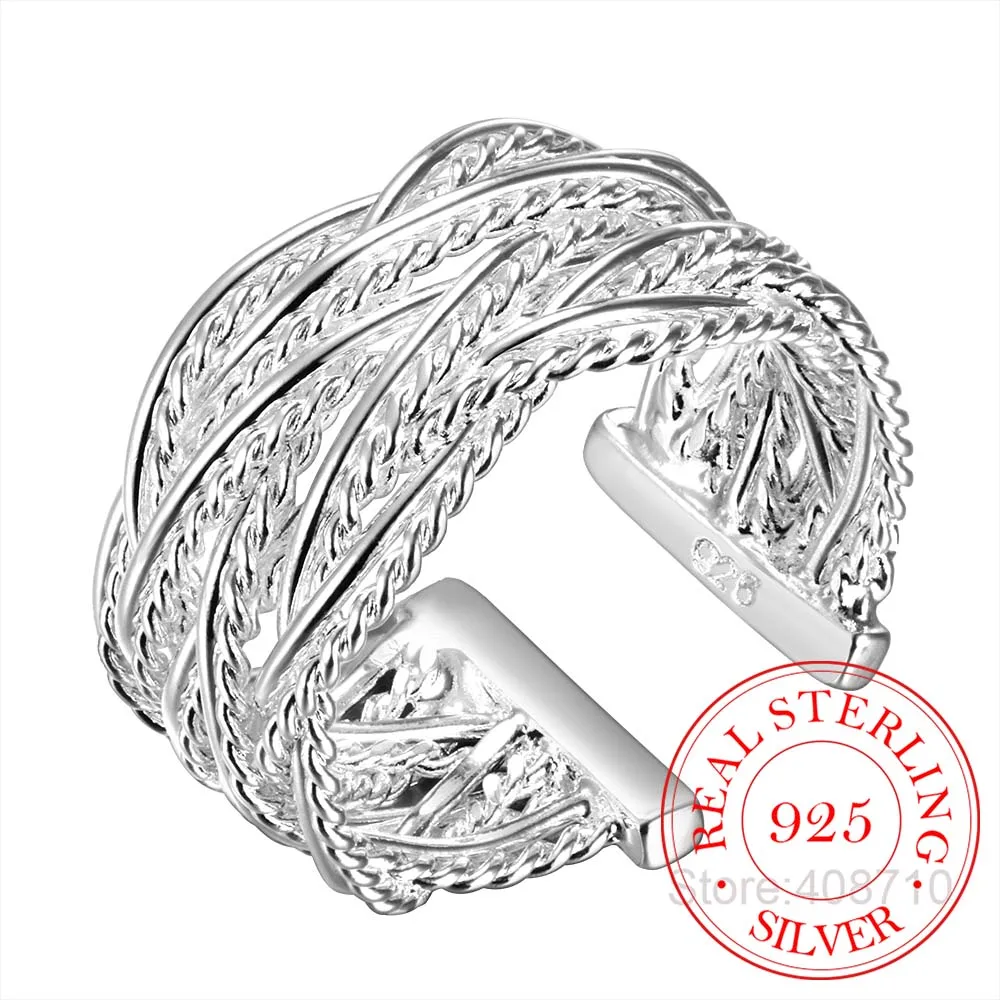 

Горячая 925 Серебряное кольцо с перекрестным плетением Открытое кольцо ювелирные изделия Bague anillos для женщин Свадебные обручальные кольца ве...