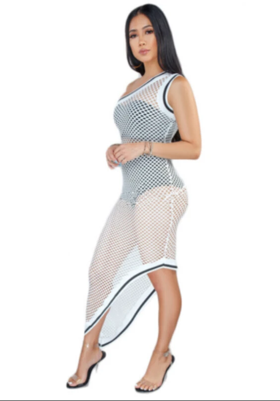 Женское прозрачное Сетчатое бикини накидка Пляжная с одним плечом открытое Irregualr