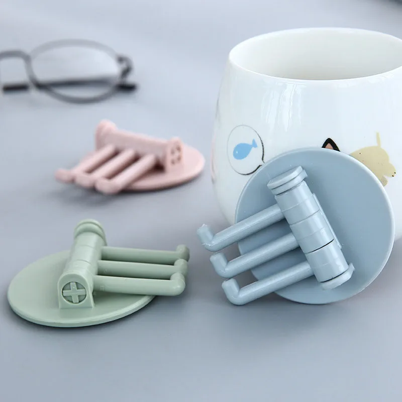 

Creative 3 Branch Rotating Hook Bathroom Wall Unmarked Paste Home Plain Color Hook Kitchen Hook
