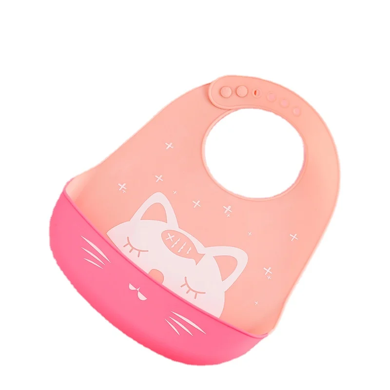 

Baby Cute Bibs Waterproof Silicone Toddler Feeding Saliva Towel Cartoon Adjustable Children Bib with Pocket
