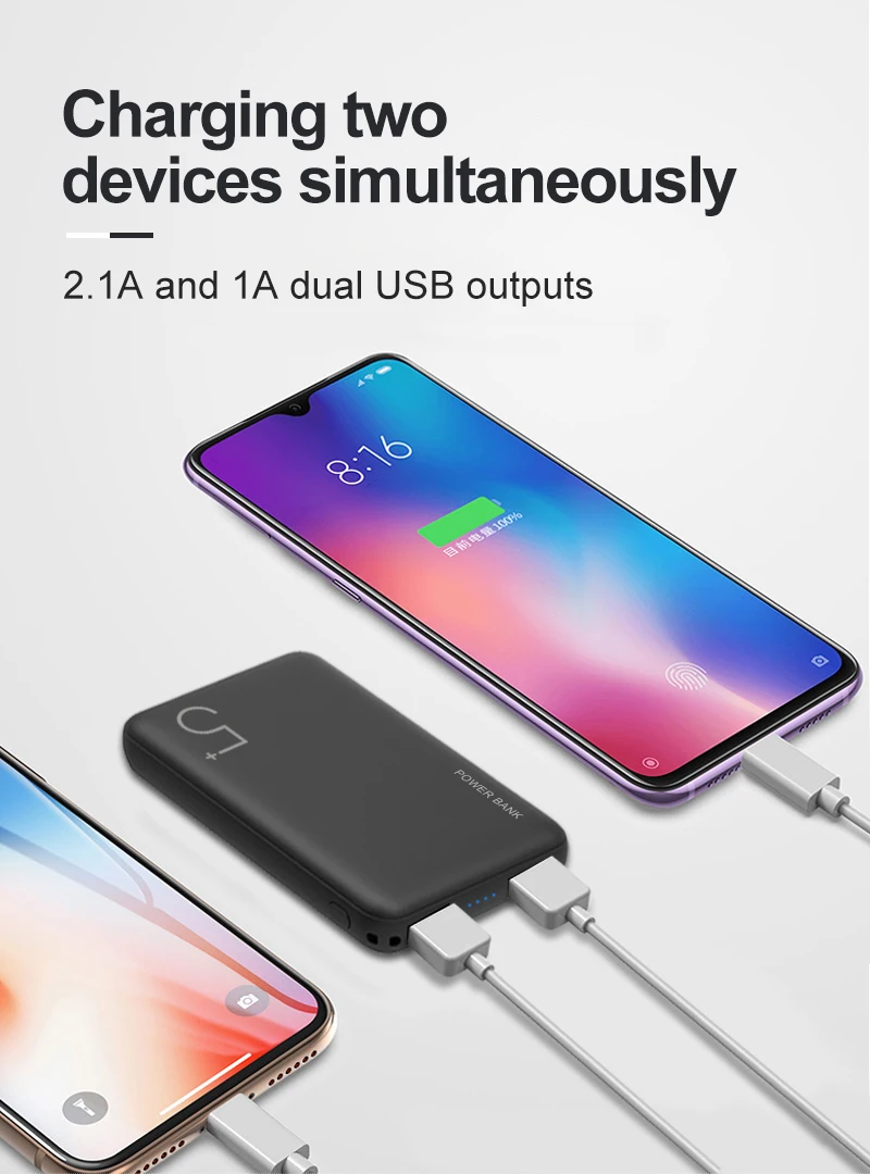 PUJIMAX 5000 мАч портативная полимерная батарея с двойным usb-выходом быстрое зарядное