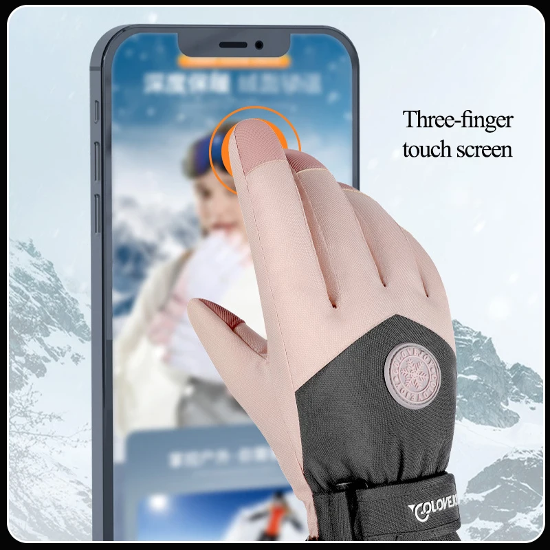 Зимние водонепроницаемые теплые женские перчатки с сенсорным экраном для активного отдыха на открытом воздухе, защищающие от ветра для катания на лыжах и велоспорта полного покрытия.