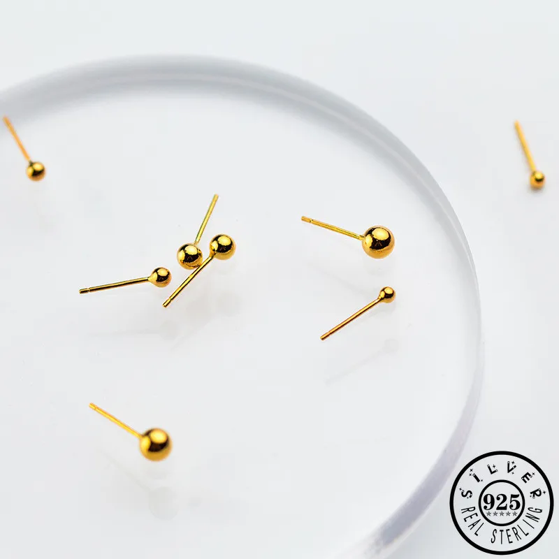 925 стерлингового серебра маленькие круглые сплошное баллонное серьги гвоздики