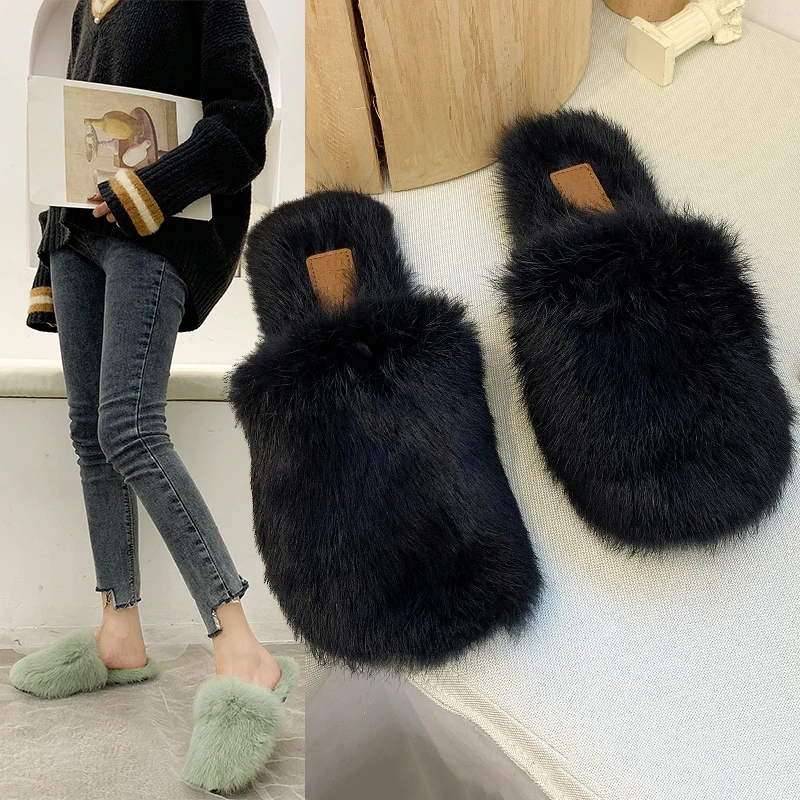 2019 г. Хит продаж модные пушистые тапочки с круглым носком женские домашние