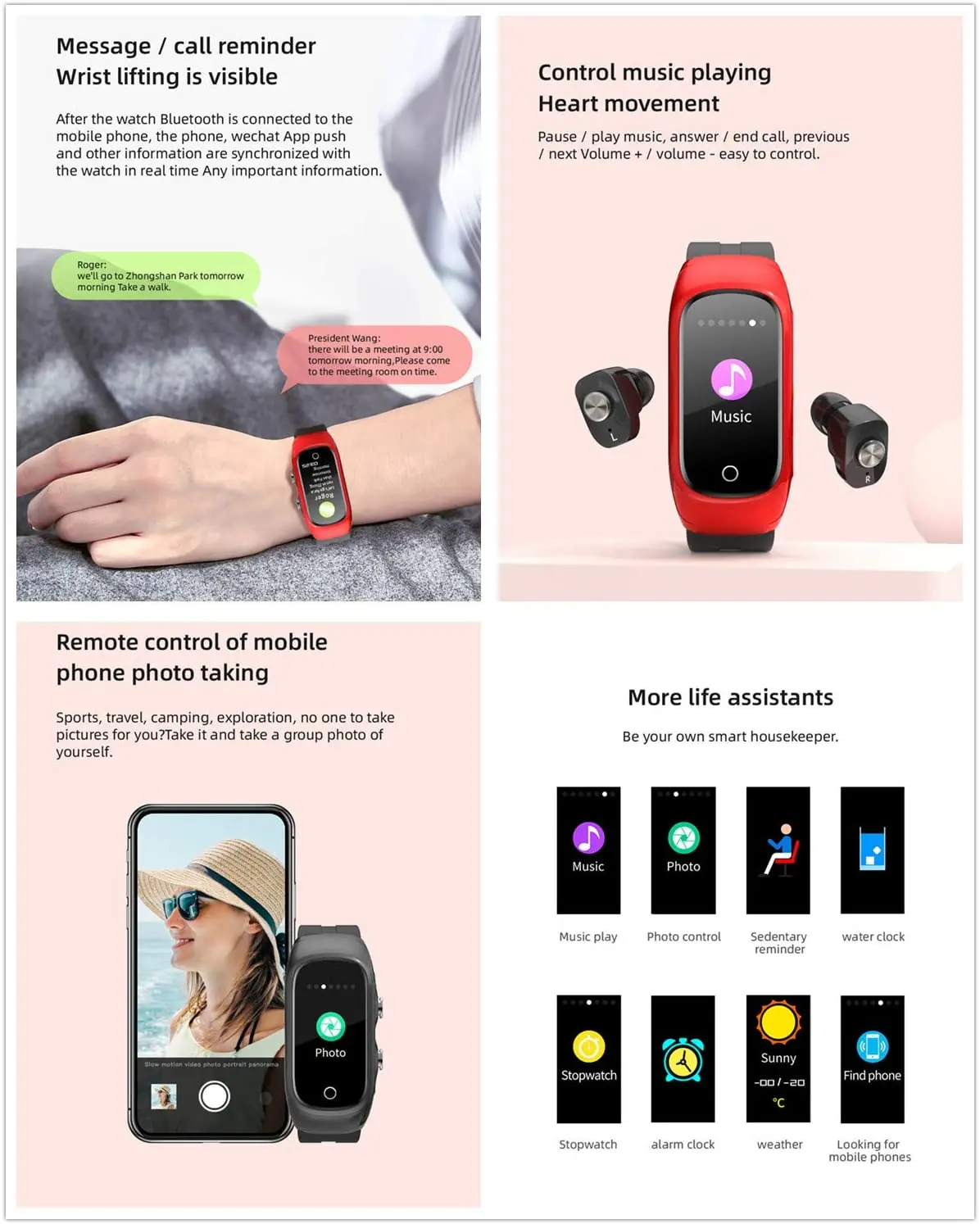 N8 2 в 1 Смарт-браслет TWS Беспроводная Bluetooth-гарнитура комбинированные беспроводные