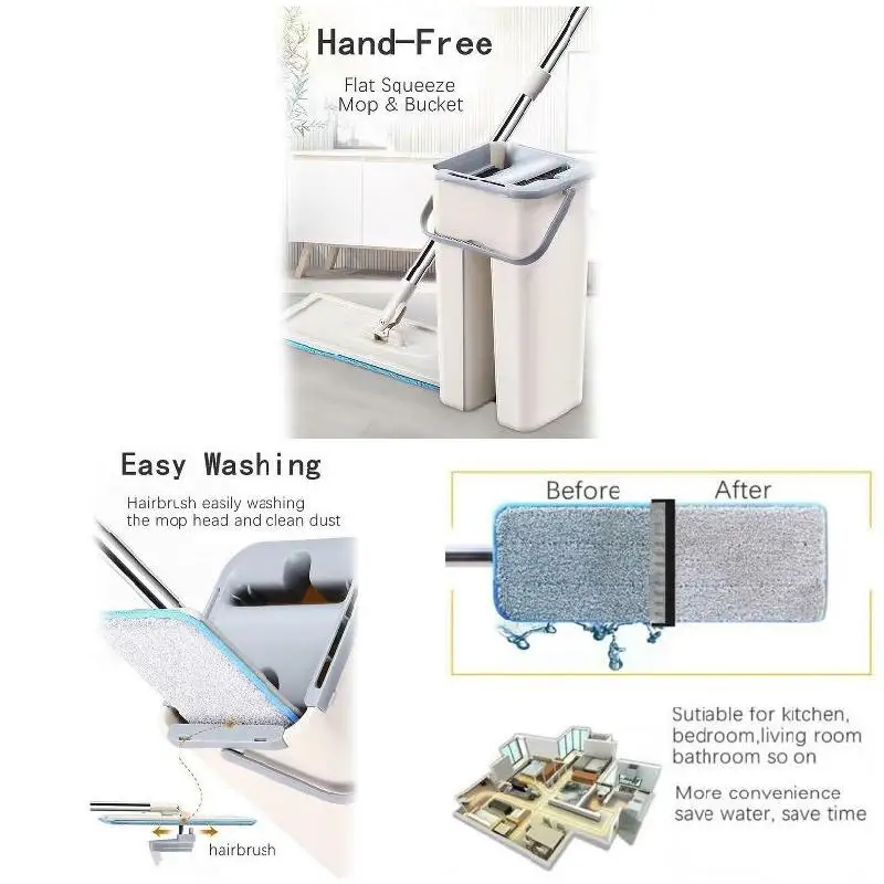 

New Home Cleaning Tools Mops Set 360 Degree Mop And Bucket With 2/6pcs Mop Cloth Cleaning Floor For Home Drop Shipping