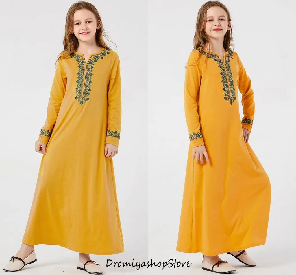 Мусульманское платье для девочек с цветочным принтом Abaya детей Дубай Кафтан