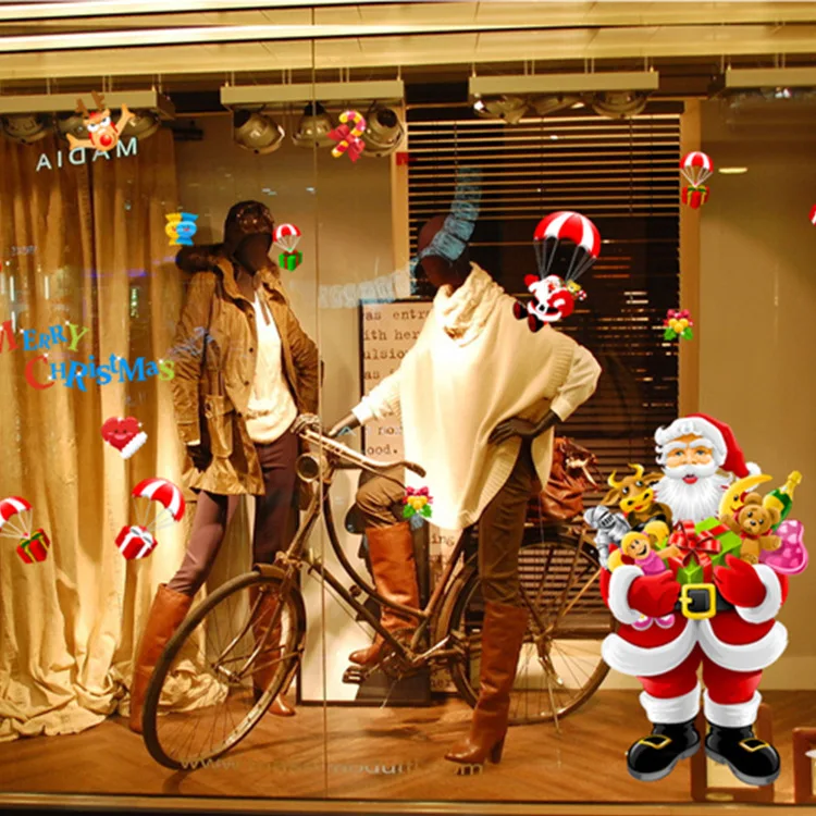 

Christmas stickers, Christmas trees and background decoration stickers of Santa Claus shop window