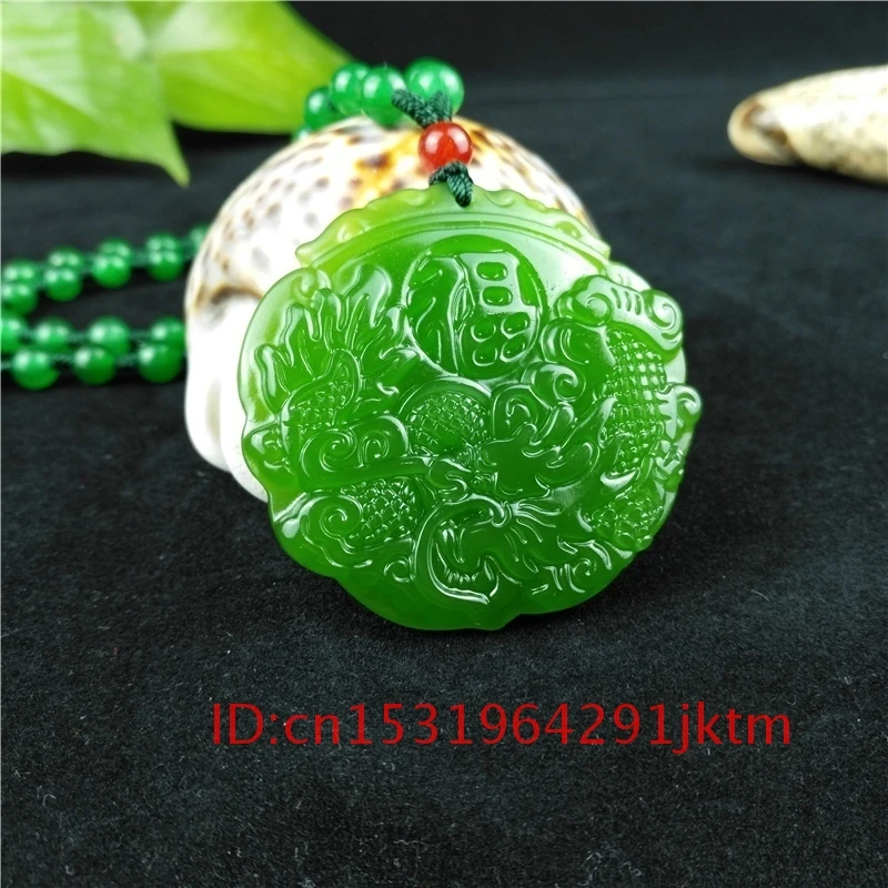 

Natural Fashion for Women Carved Chinese Jade Charm Necklace Amulet Hand Men Pendant Dragon Green Gifts Jadeite Jewelry