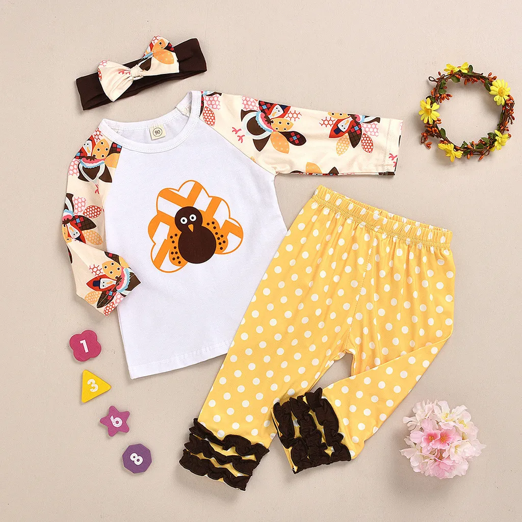 Детский костюм из топа с длинным рукавом брюк в горошек и повязки на голову | Мать