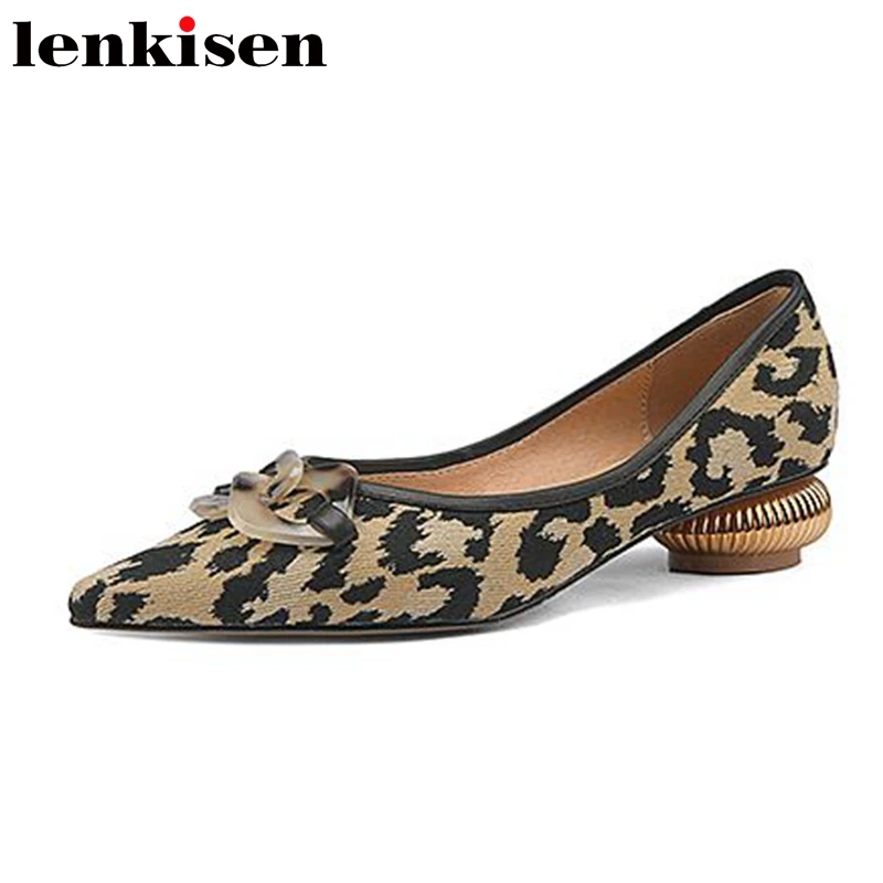 

Lenkisen 2022 леопардовые модные туфли, Детские замшевые туфли с застежкой и острым носком на низком массивном каблуке, сексуальные неглубокие ве...