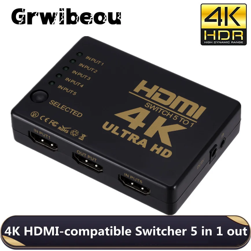 

4K 5x1 HDMI Cable Splitter HD 1080P Video Switcher Adapter 5 Input 1 Output Port HDMI Hub for Xbox PS4 DVD HDTV PC Laptop TV