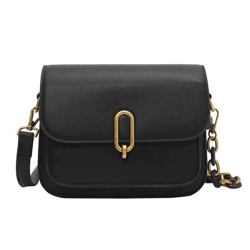 

Solid Color Pu Leather Shoulder Bags for Women 2021 Chains Strap Quality Luxury Brand Handbags New Simple Female Crossbody Bag