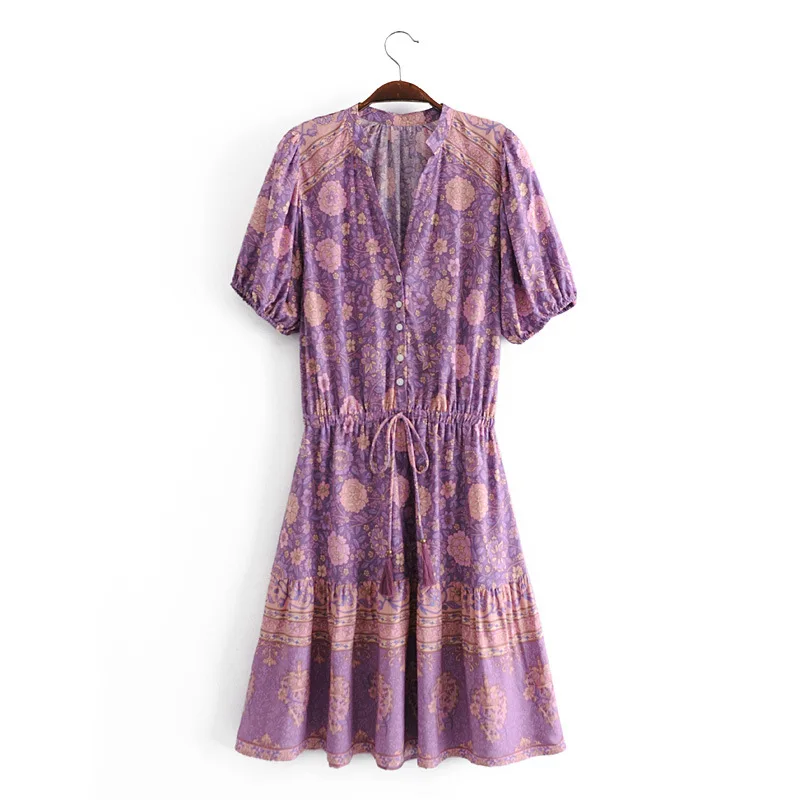 

European and American Women's Short Positioning Printed Ruffled Dress