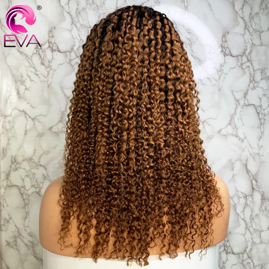 Парик из ЕВА с эффектом омбре окрашенные светлые кудрявые человеческие волосы