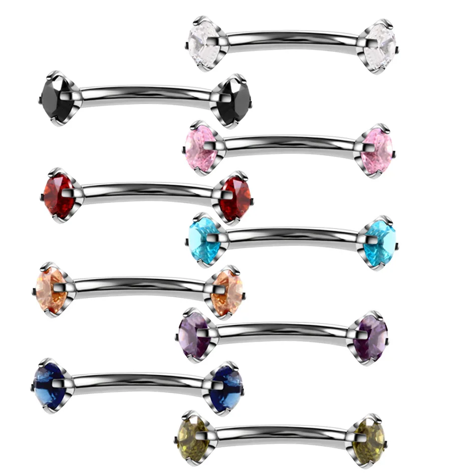 1 шт. стальное Кристальное Драгоценное кольцо в бровь Tragus Helix Rook серьги пирсинг изогнутый банан пирсинг Bijoux губы спираль кольца ювелирные изделия 16 г
