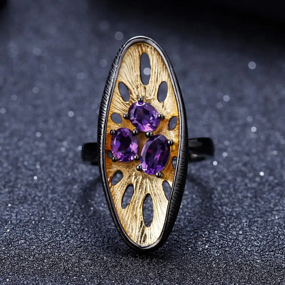 GEM'S балетные 925 пробы, Серебряные Оригинальные кольца с лимоном ручной работы для женщин, 1.35Ct Овальный натуральный аметистовый драгоченный камень, кольцо, ювелирное изделие