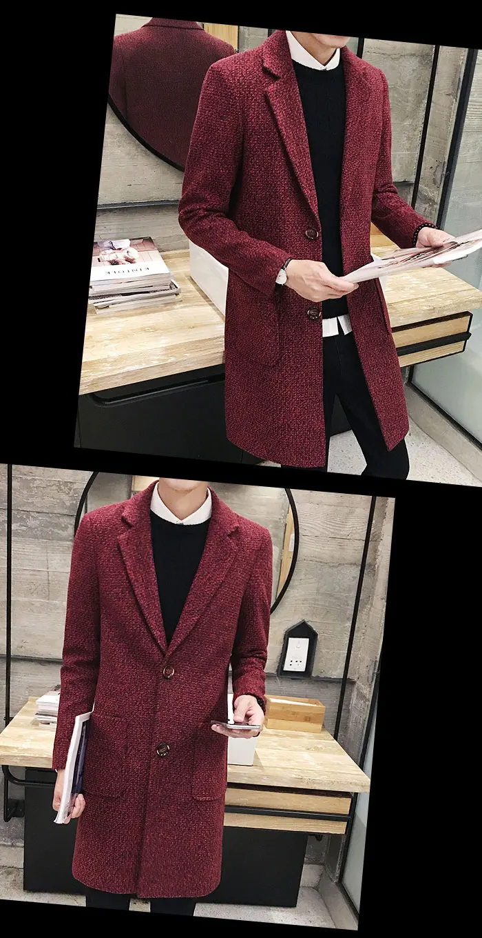 Autumn And Winter Men's Slim Woolen Coat Korean Long Section Fashion Woolen Coat