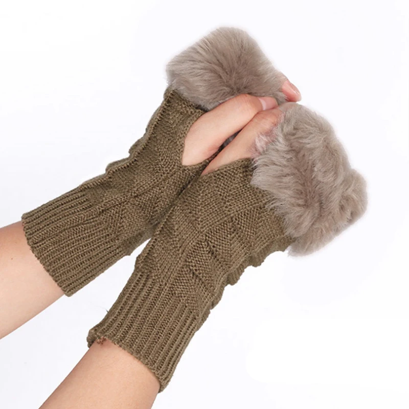 

Korean Style Women Gloves Faux Fur Hand Warmer Winter Gloves Women Arm Crochet Faux Wool Mittens Knitted Warm Fingerless Gloves