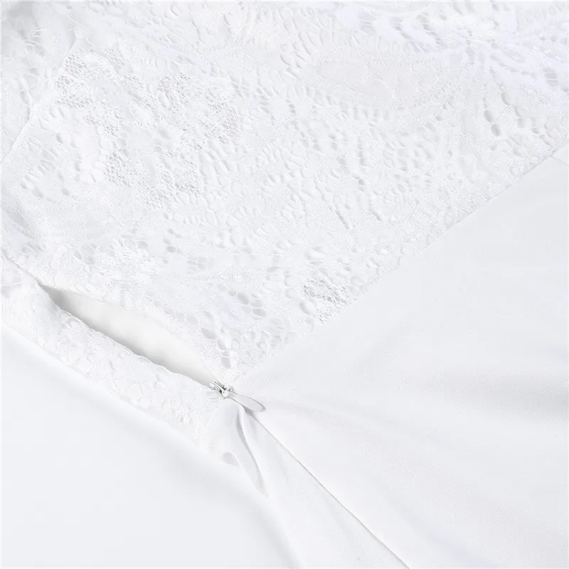 

Women Summer Off Shoulder Sexy Playsuits Fashion Ladies Long Sleeve Sheer Lace Patchwork Hollow Bandage Skinny Playsuits