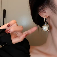 pearl earrings rhinestone geometric c shaped drop earrings women retro earrings wedding party jewelry