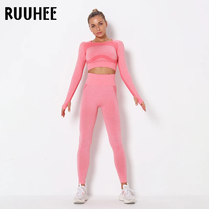 Комплект для йоги RUUHEE с длинным рукавом леггинсы высокой талией и бюстгальтер