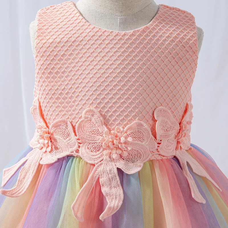 

2021 Flower Baptism Tutu Dress Birthday Dress For Baby Girl Dress Colorful Party And Wedding Princess Dresses 3-24 Month Clothes