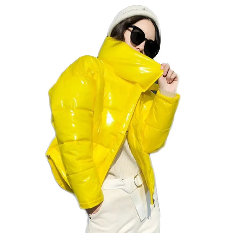 Новая модная блестящая зимняя хлопковая куртка для женщин 2021 яркая черная