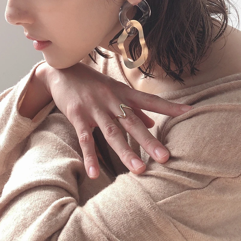 

Женское кольцо из серебра 925 пробы, с большой молнией, волной и ложкой