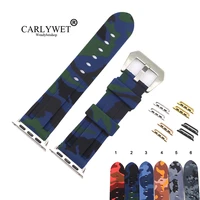carlywet 38 40 42 44mm camo blue green waterproof silicone rubber replacement wrist watchband loops for iwatch series 4321