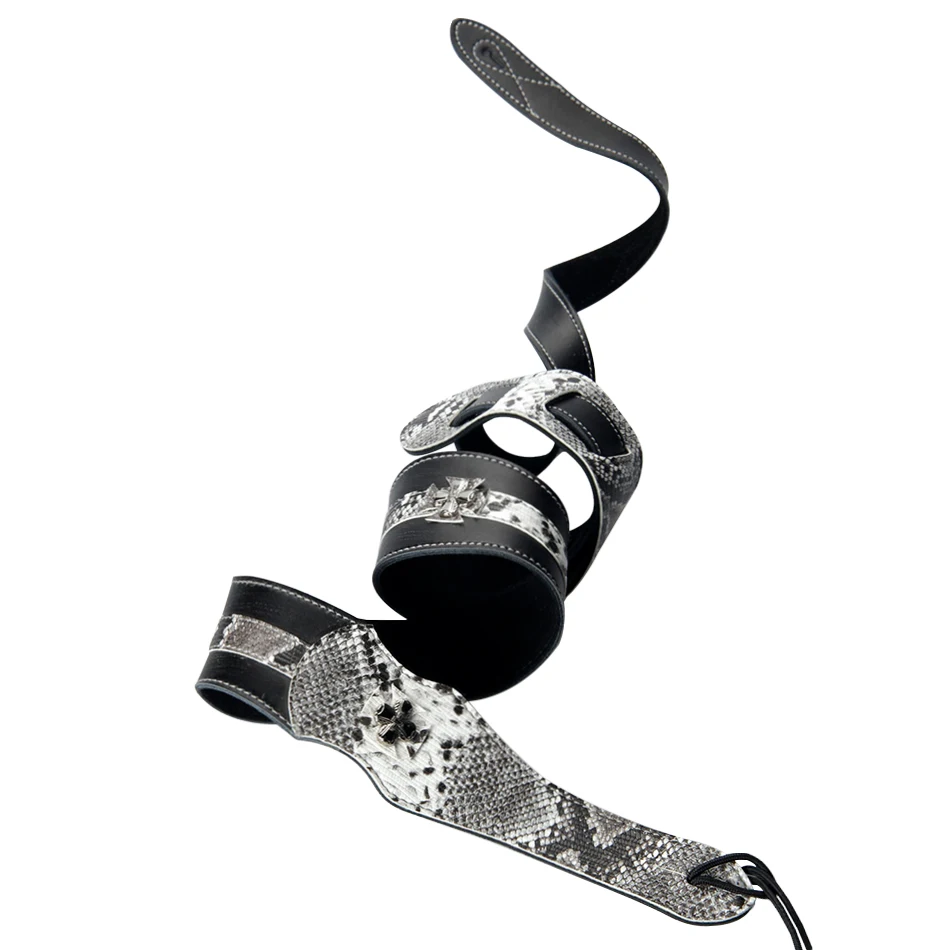 Ремешок BATESMUSIC для гитары с изображением змеи белого и черного цветов материал