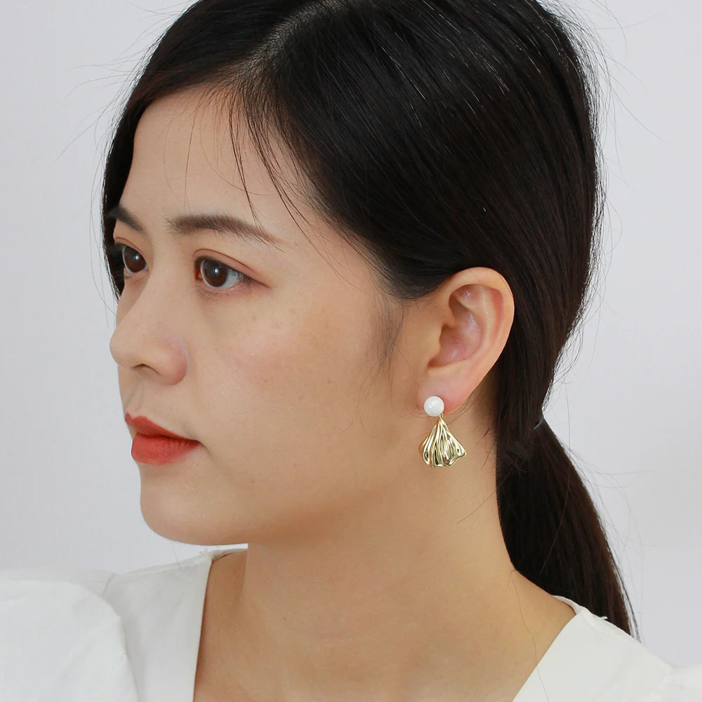 

Bezel set ceramic earrings gold plated Hoop earrings White Ceramic Beads, Women Drop Earring