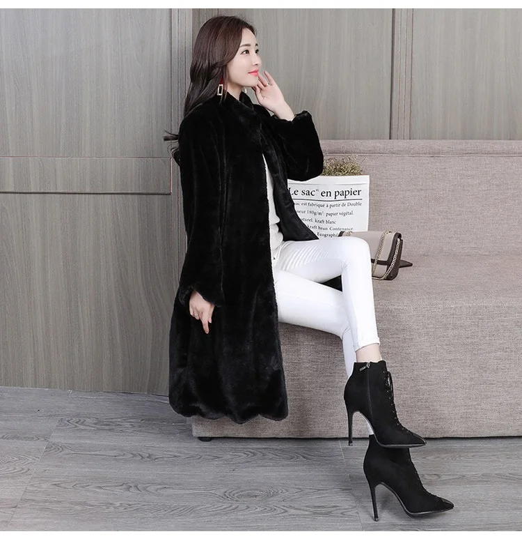 Plus size Faux Mink Fur Jacket Coat For Women's Winter Long Warm Fur Parka Jacket Female Mink Fur Coat Womens Loose Outwear