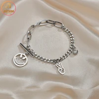 akizoom ot buckle bier smiley zircon bracelet stainless steel color for women charm unisex wrist birthday party jewelry gift