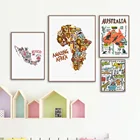 Мексика, Африка, Австралия, Карта путешествий, животные, настенная живопись, плакаты и принты в скандинавском стиле, настенные картины, декор для детской комнаты