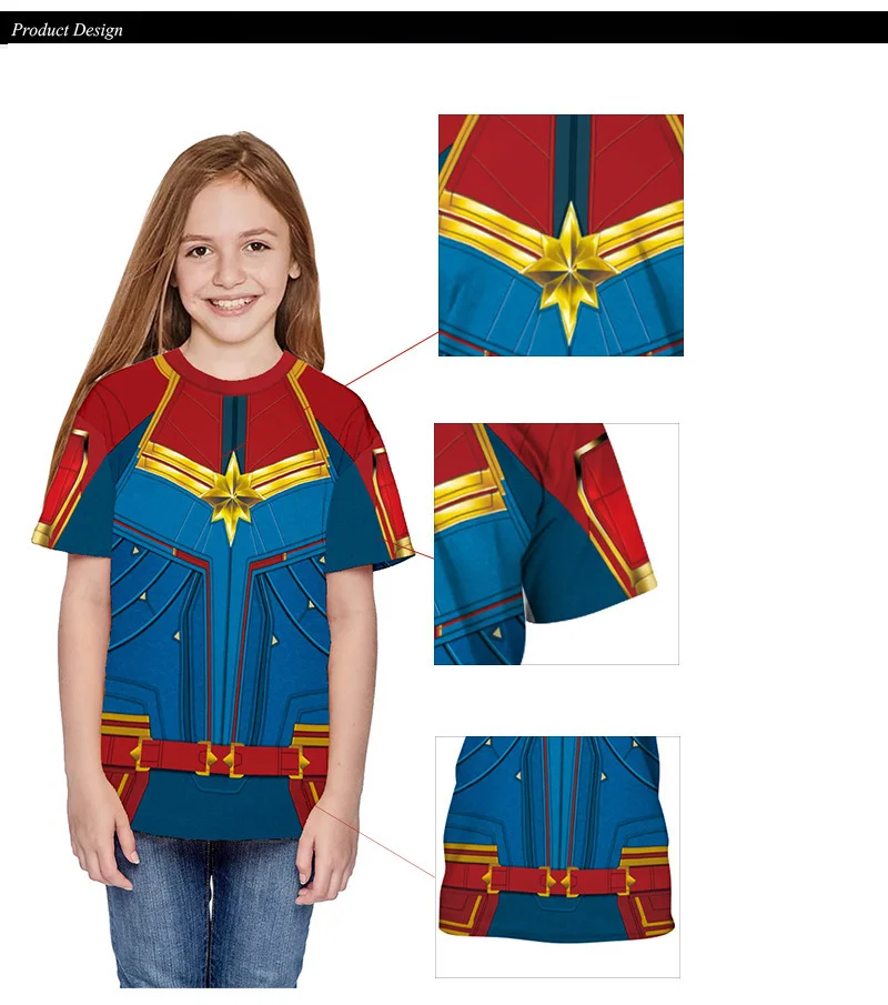 Children Summer wolf pattern T-Shirts Short Sleeves Cloth Comics Superhero Surprise Captain Cosplay Girls Boys Kids Clothing | Мать и