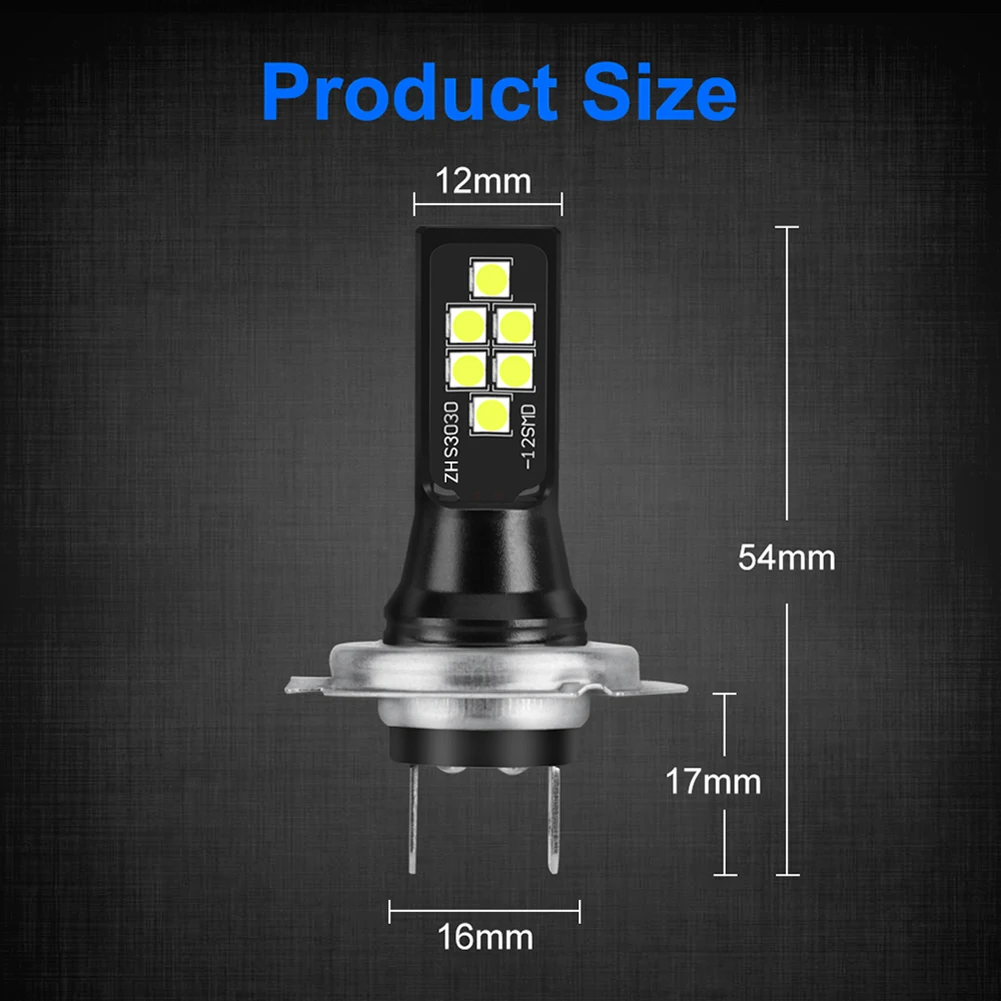 2PCS H7 LED Car Anti-fog Light Bulb 12W 6000K 1200LM Headlight Bulbs 12SMD 3030 | Автомобили и мотоциклы