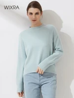 wixra women mock neck sweater autumn winter new thick long sleeve loose pull jumper female basic all match top