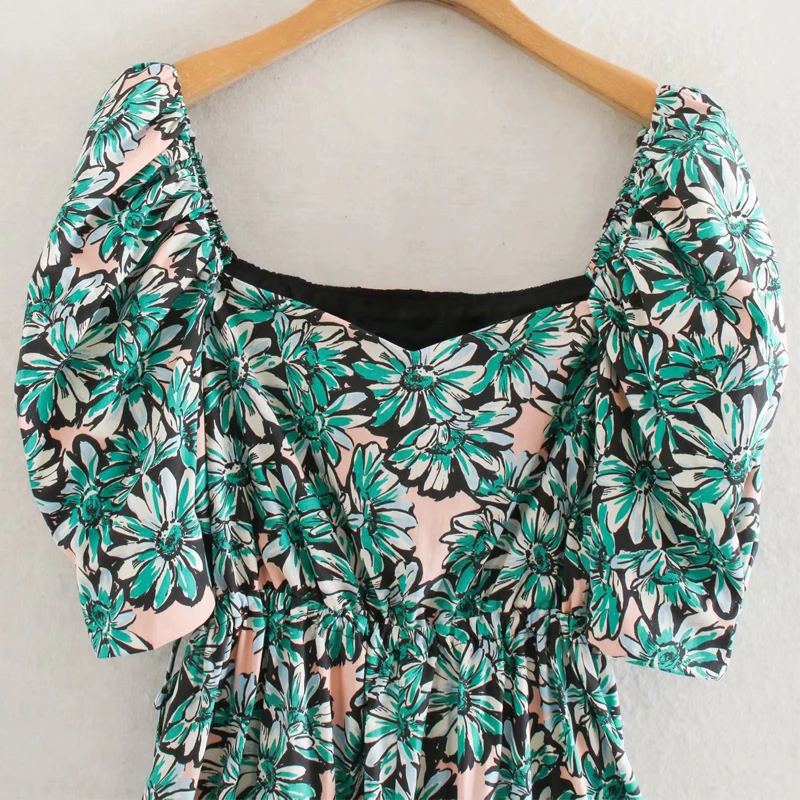 Женское повседневное летнее платье с цветочным принтом и квадратным воротником