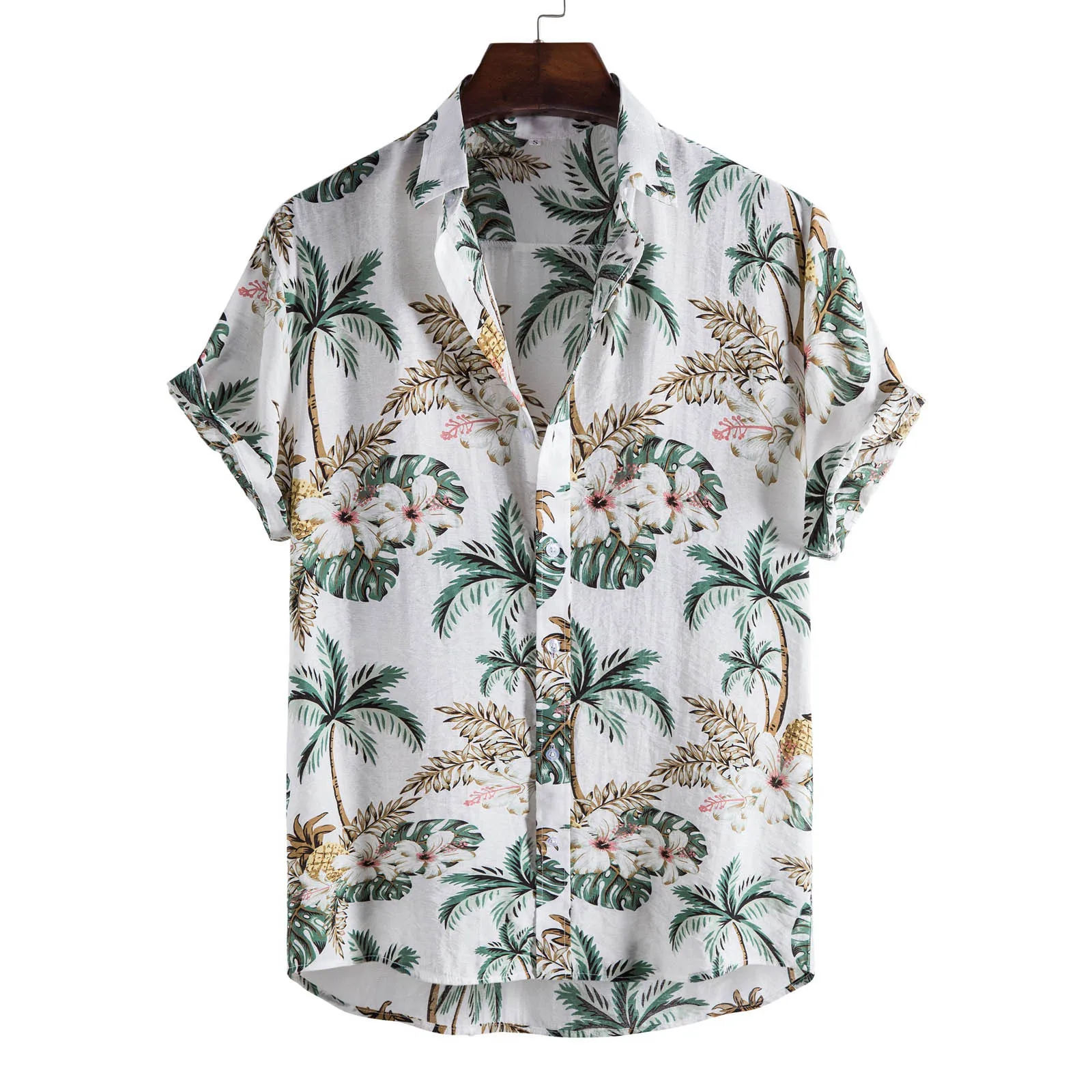 

Linen Short Sleeve Shirt Men Casual Printed Pockets Short Sleeve Shirts Hawaiian Beach Ventilated Cool Quick Dry Men's Clothes