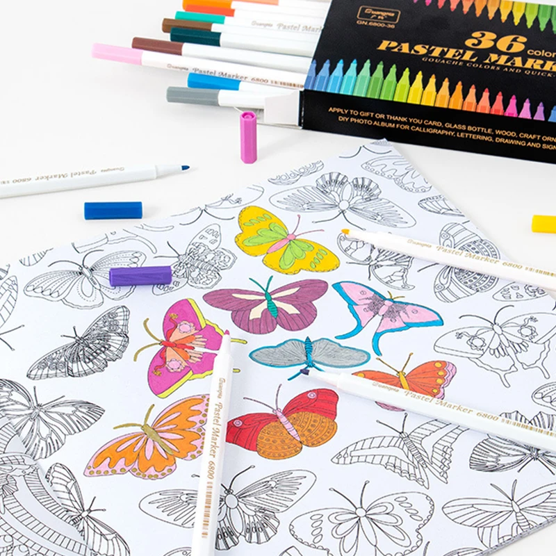 

GN 12/24/36Colors Pastel Markers Drawing Pen Gouache Colors Marker Set For Sketch Card Wood Diy Photo Aleum Signature Calligaphy