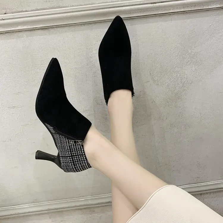 

Women's high-heeled stiletto point plaid and replacement boots autumn new fashion high-heeled shoes versatile personality hot