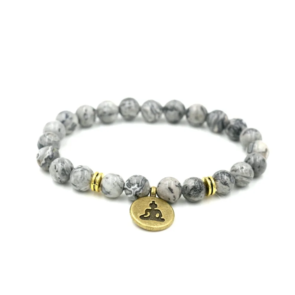 Серый браслет Howlite из мраморного камня Будды OM Lotus ниток женские браслеты для йоги